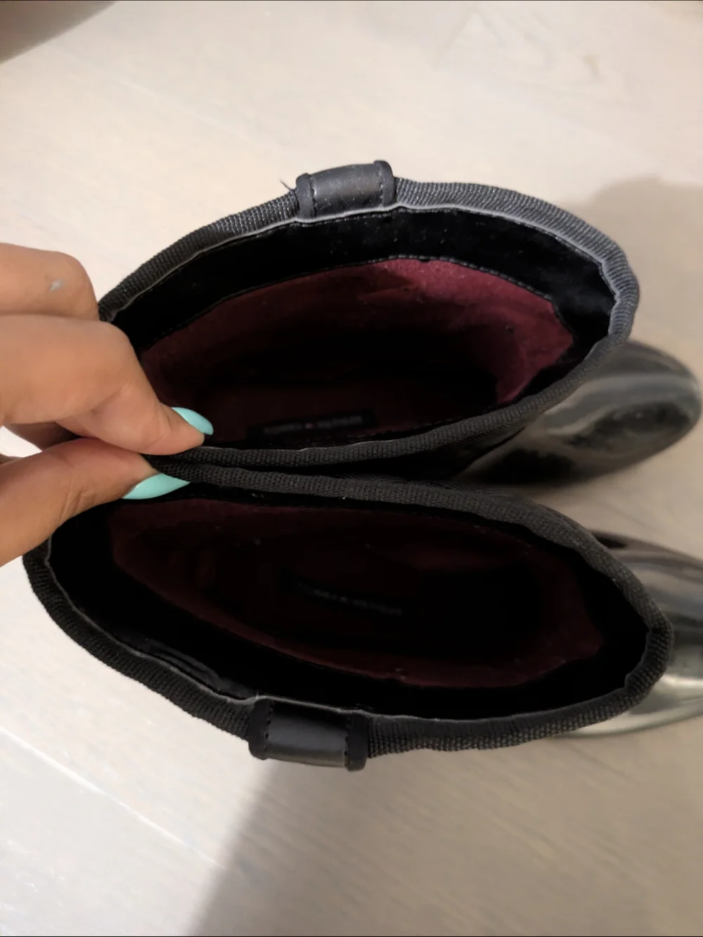 Black Quilted Rain Boots with Logo Button